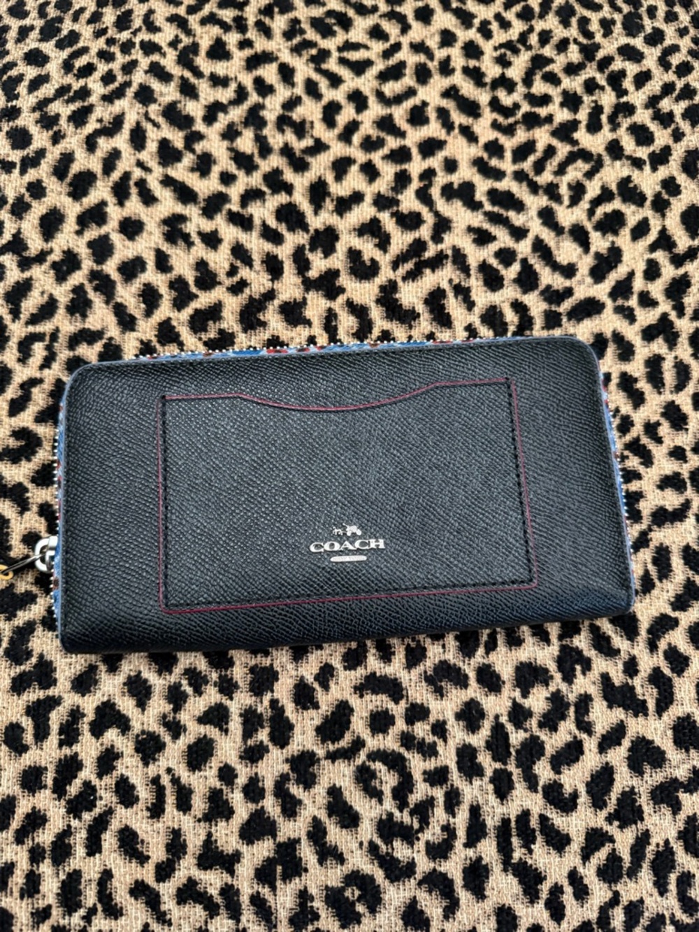 Coach Black Zip Around Wallet with Contrast Stitching